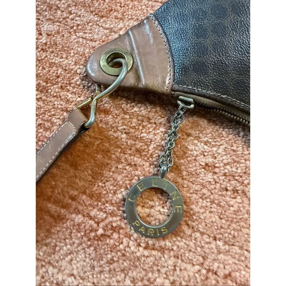Vintage Celine Paris Brown Macadam Hobo Shoulder Bag Made in Italy